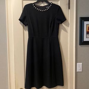 Karl langerfeld black crepe dress with faux pearl neck
